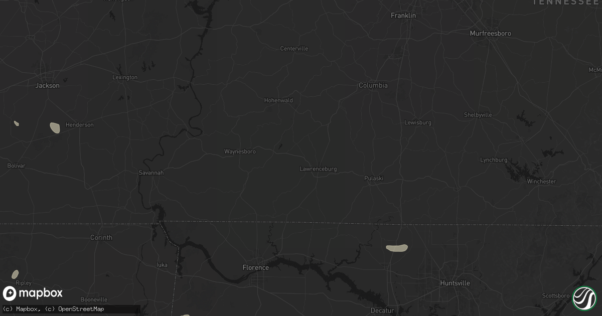 Hail map in Lawrenceburg, TN on July 1, 2026