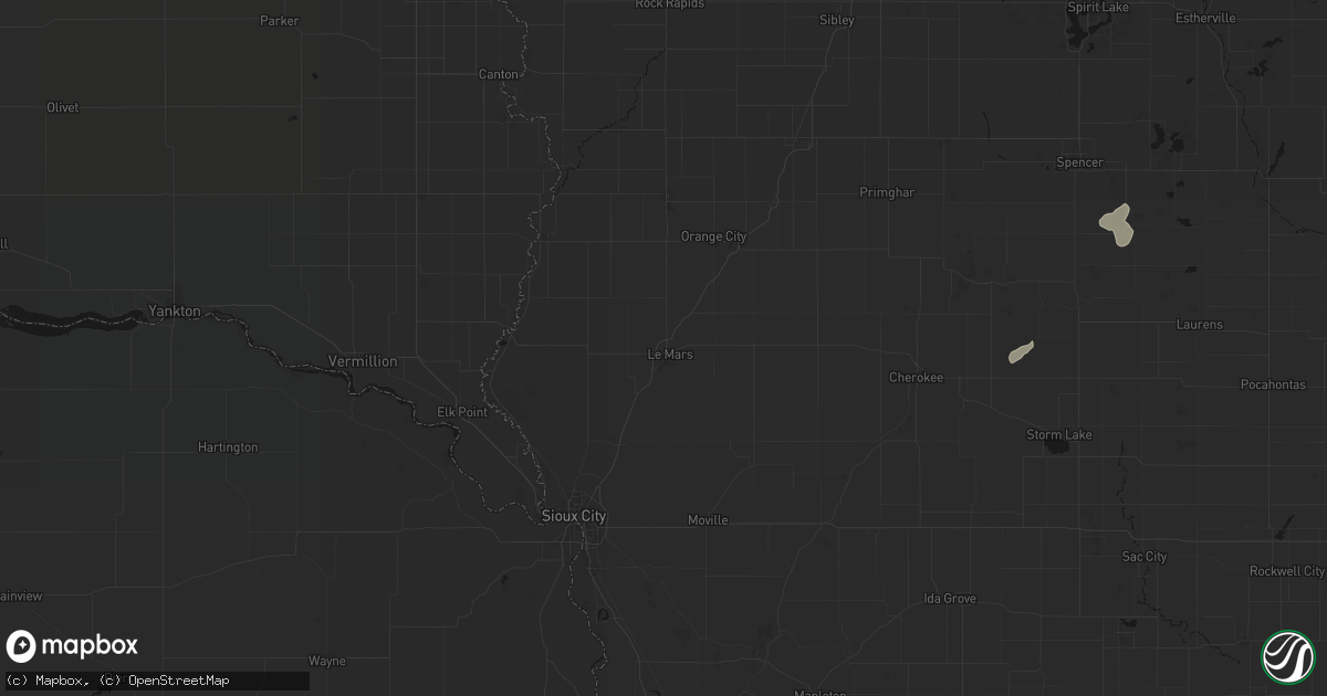 Hail map in Le Mars, IA on July 1, 2026