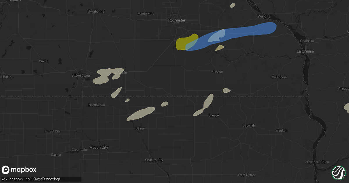 Hail map in Le Roy, MN on July 1, 2026