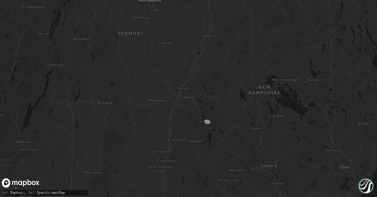 Hail map in Lebanon, NH on July 1, 2026