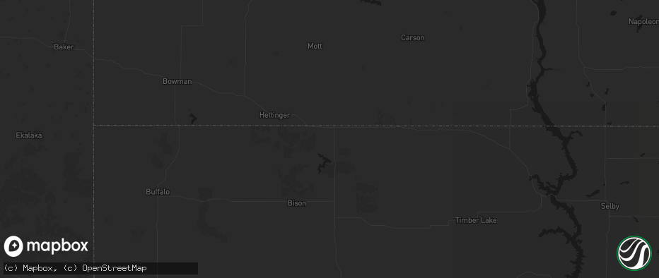Hail map in Lemmon, SD on July 1, 2026