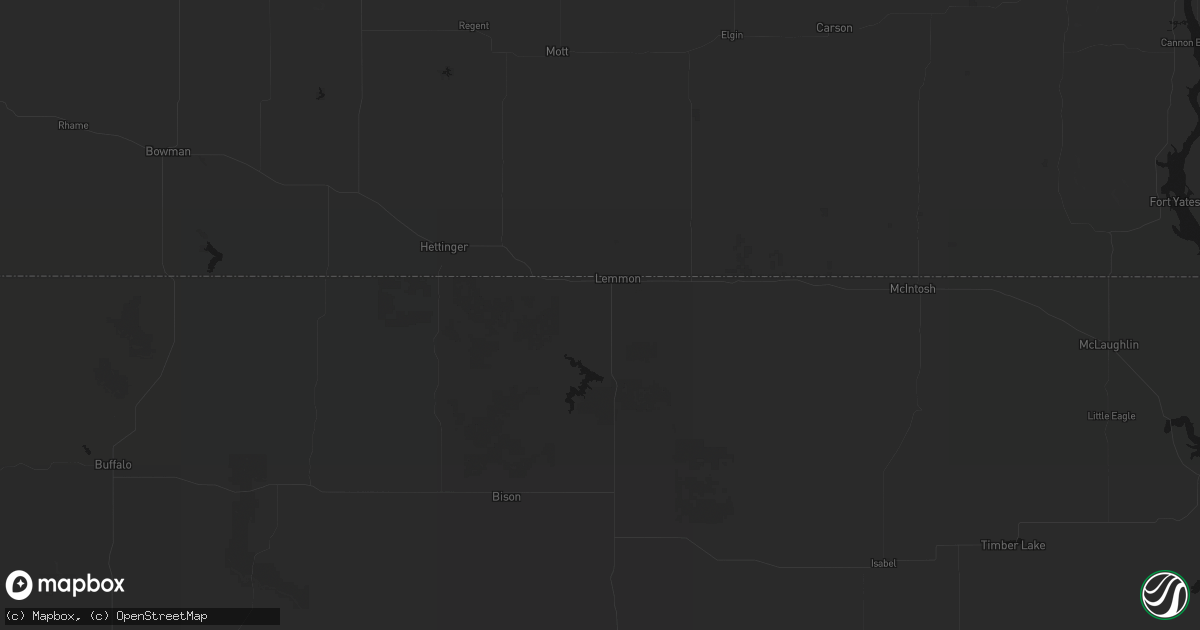 Hail map in Lemmon, SD on July 1, 2026