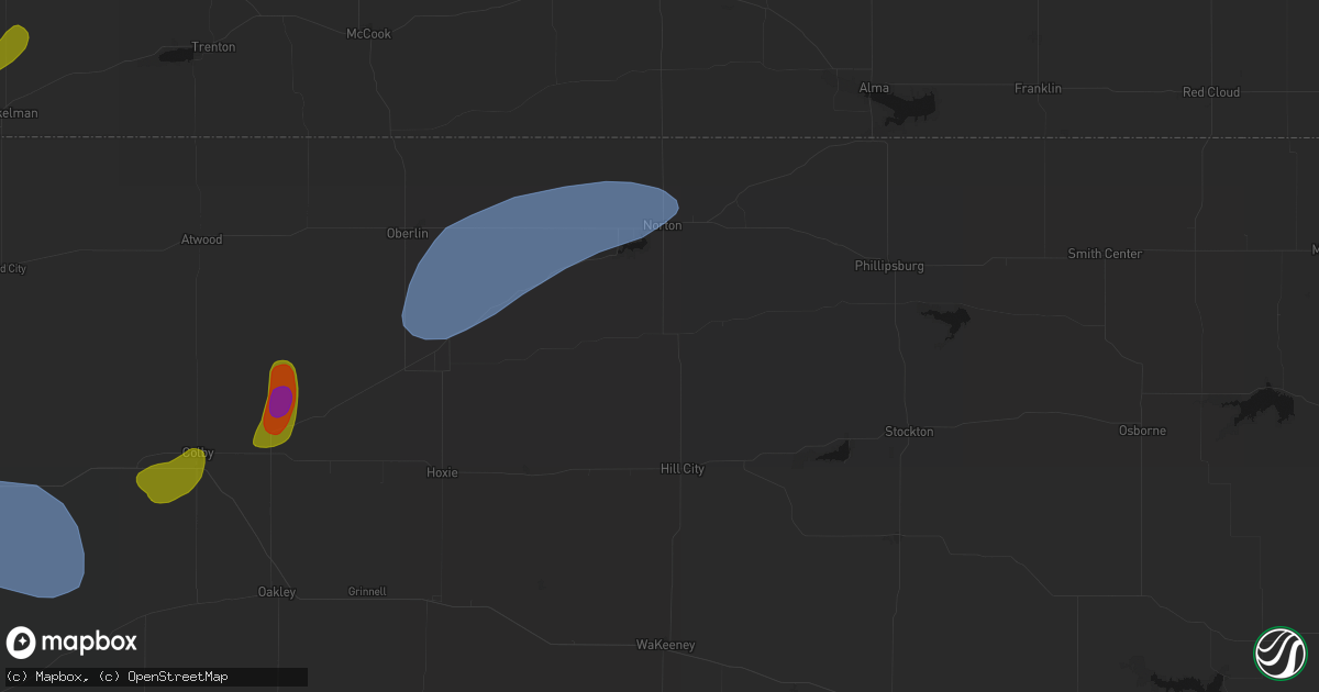 Hail map in Lenora, KS on July 1, 2026