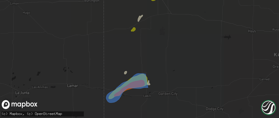 Hail map in Leoti, KS on July 1, 2026