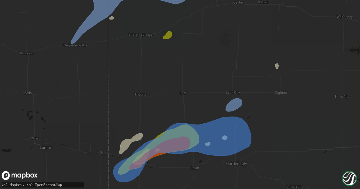 Hail map in Leoti, KS on July 1, 2026