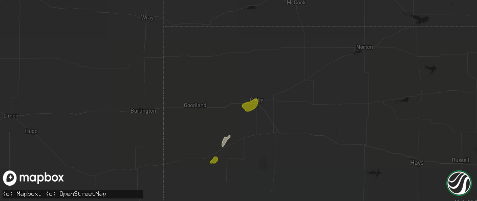 Hail map in Levant, KS on July 1, 2026