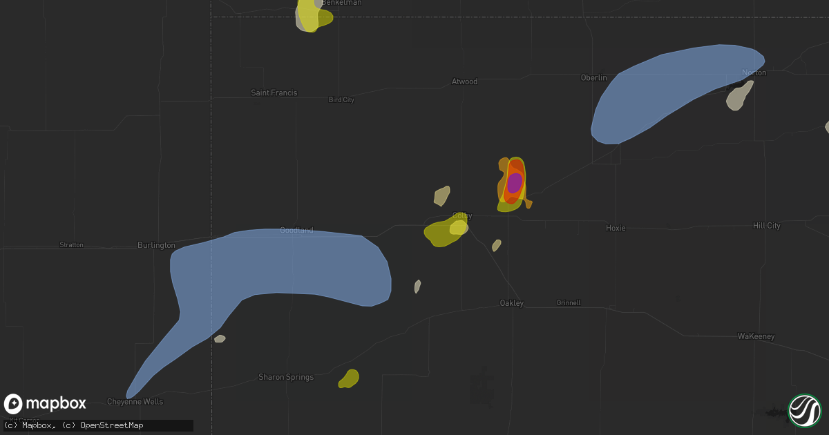 Hail map in Levant, KS on July 1, 2026