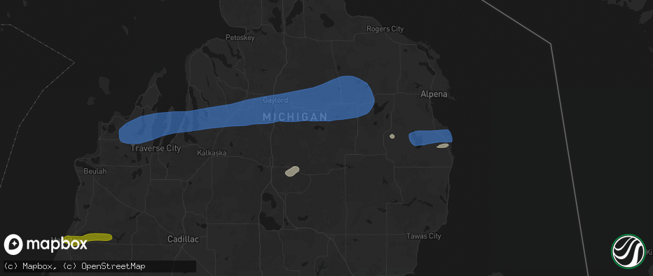 Hail map in Lewiston, MI on July 1, 2026