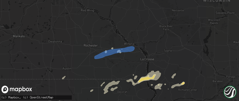 Hail map in Lewiston, MN on July 1, 2026