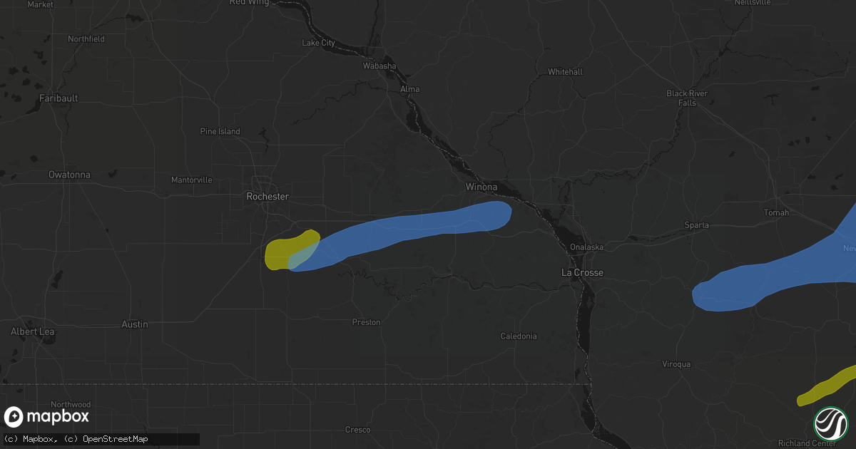 Hail map in Lewiston, MN on July 1, 2026