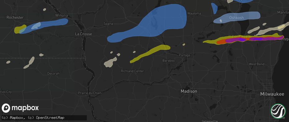 Hail map in Lime Ridge, WI on July 1, 2026