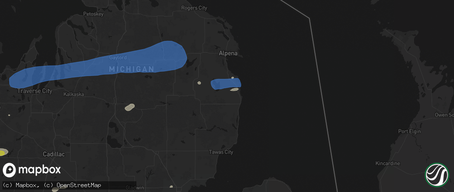 Hail map in Lincoln, MI on July 1, 2026