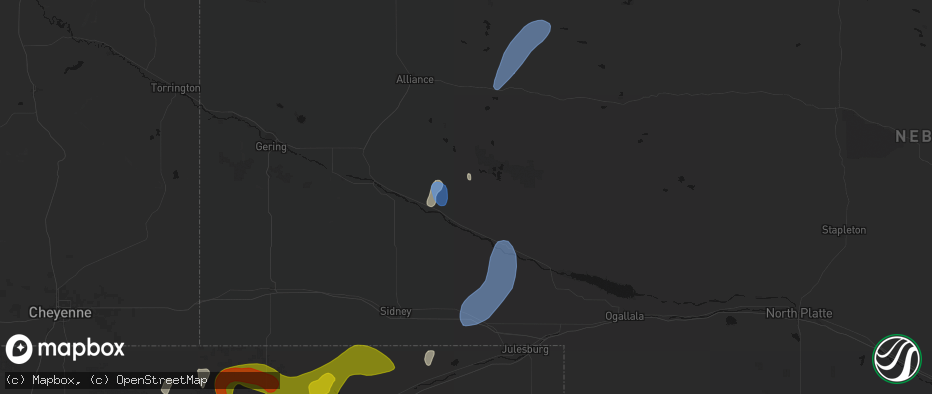 Hail map in Lisco, NE on July 1, 2026