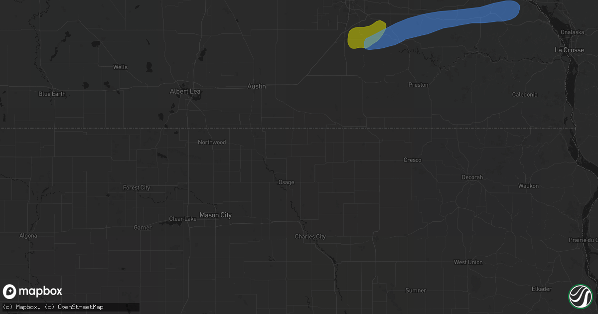 Hail map in Little Cedar, IA on July 1, 2026