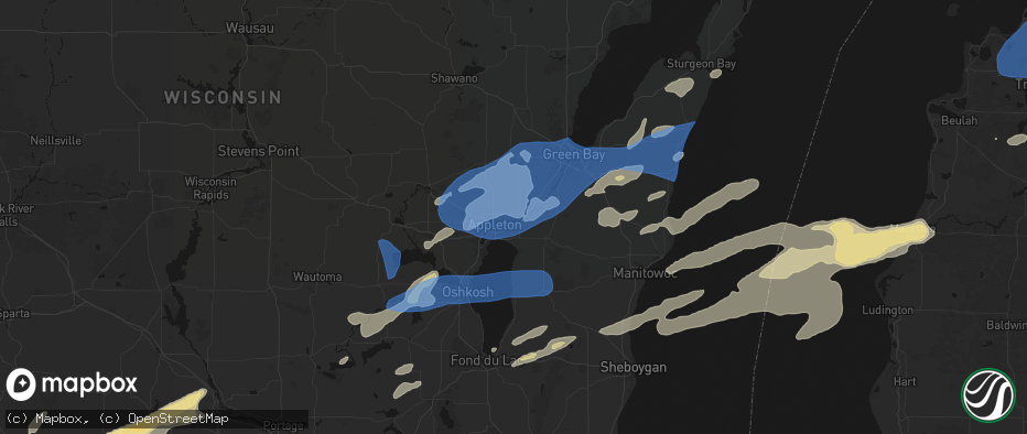 Hail map in Little Chute, WI on July 1, 2026