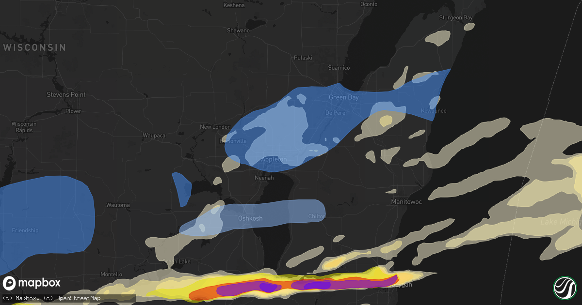 Hail map in Little Chute, WI on July 1, 2026