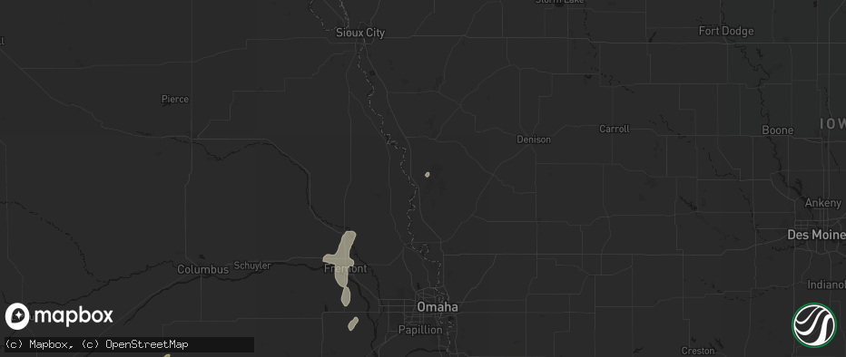 Hail map in Little Sioux, IA on July 1, 2026