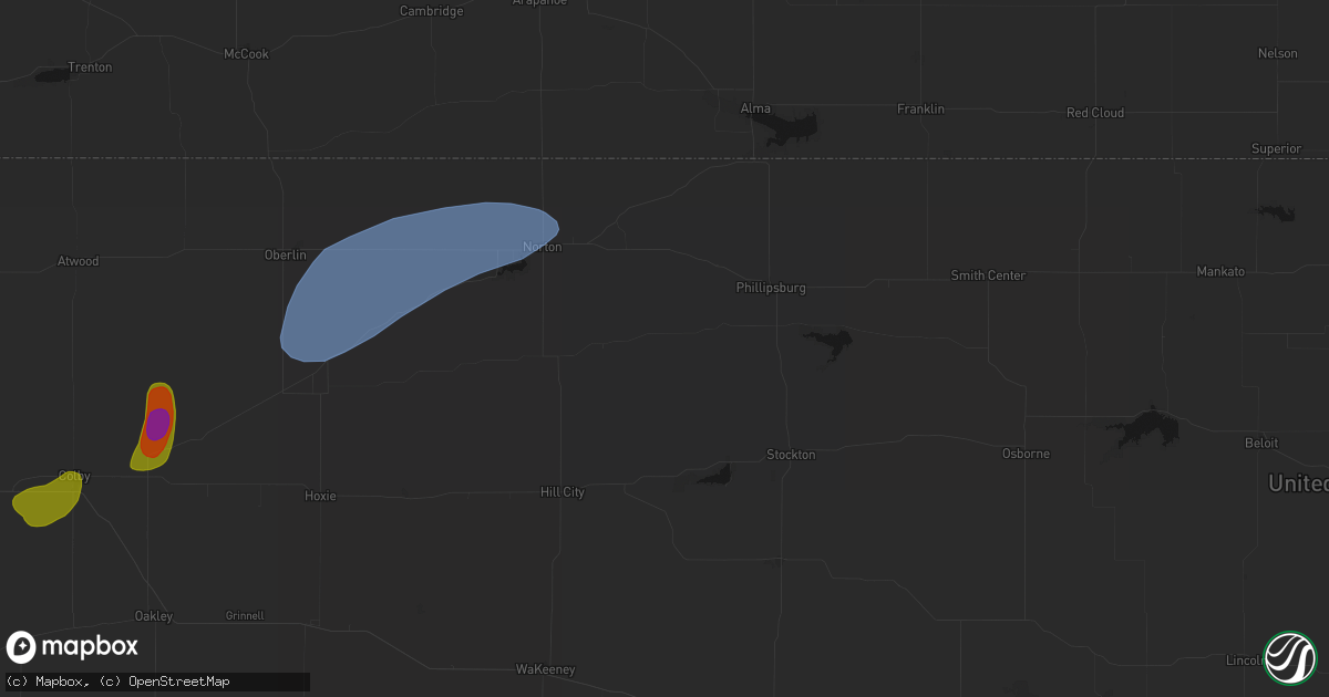 Hail map in Logan, KS on July 1, 2026