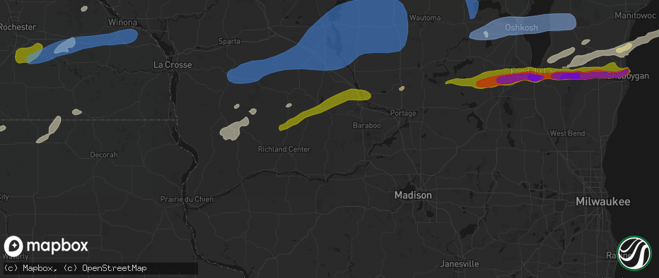 Hail map in Loganville, WI on July 1, 2026