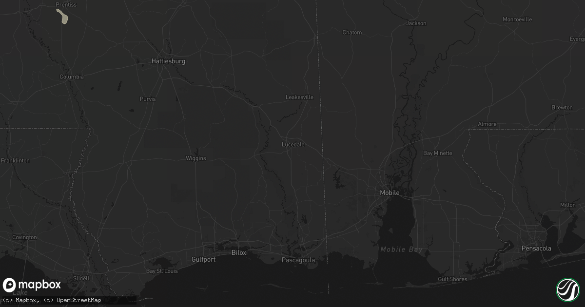 Hail map in Lucedale, MS on July 1, 2026