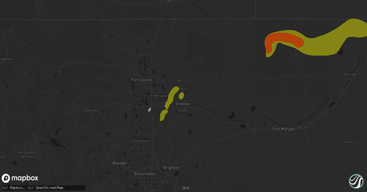Hail map in Lucerne, CO on July 1, 2026