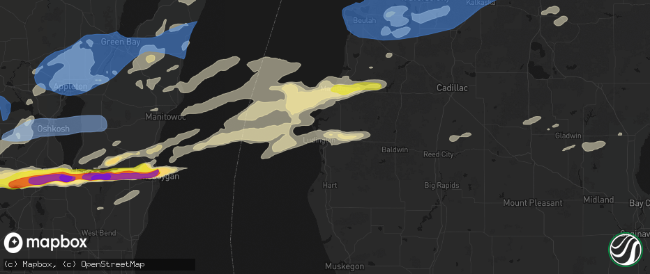 Hail map in Ludington, MI on July 1, 2026