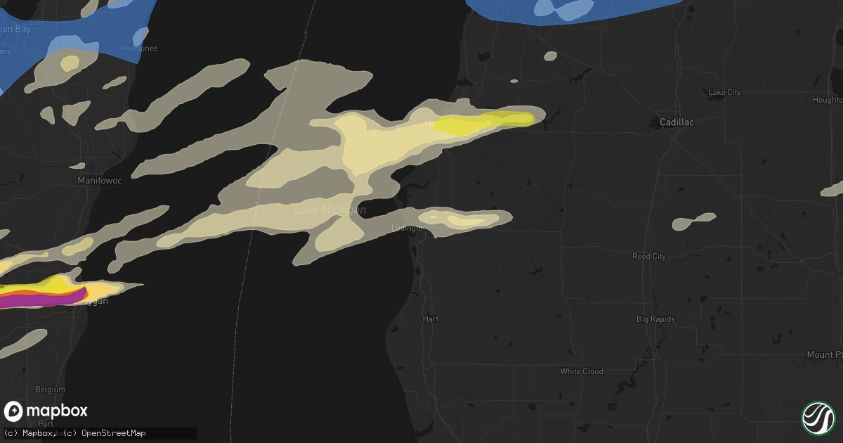 Hail map in Ludington, MI on July 1, 2026