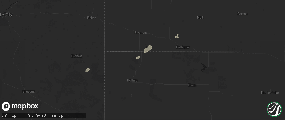 Hail map in Ludlow, SD on July 1, 2026