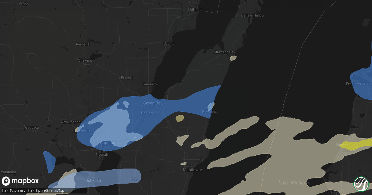 Hail map in Luxemburg, WI on July 1, 2026