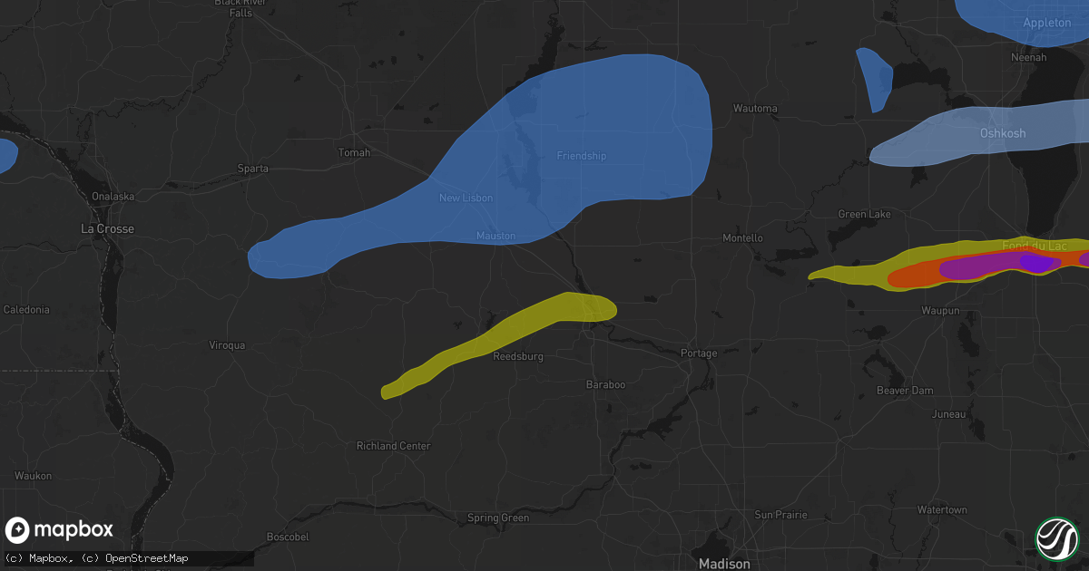 Hail map in Lyndon Station, WI on July 1, 2026