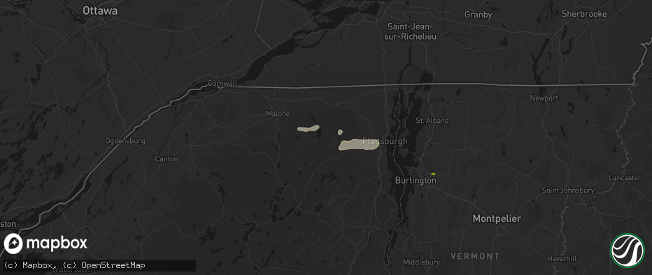 Hail map in Lyon Mountain, NY on July 1, 2026
