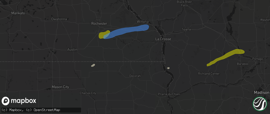 Hail map in Mabel, MN on July 1, 2026