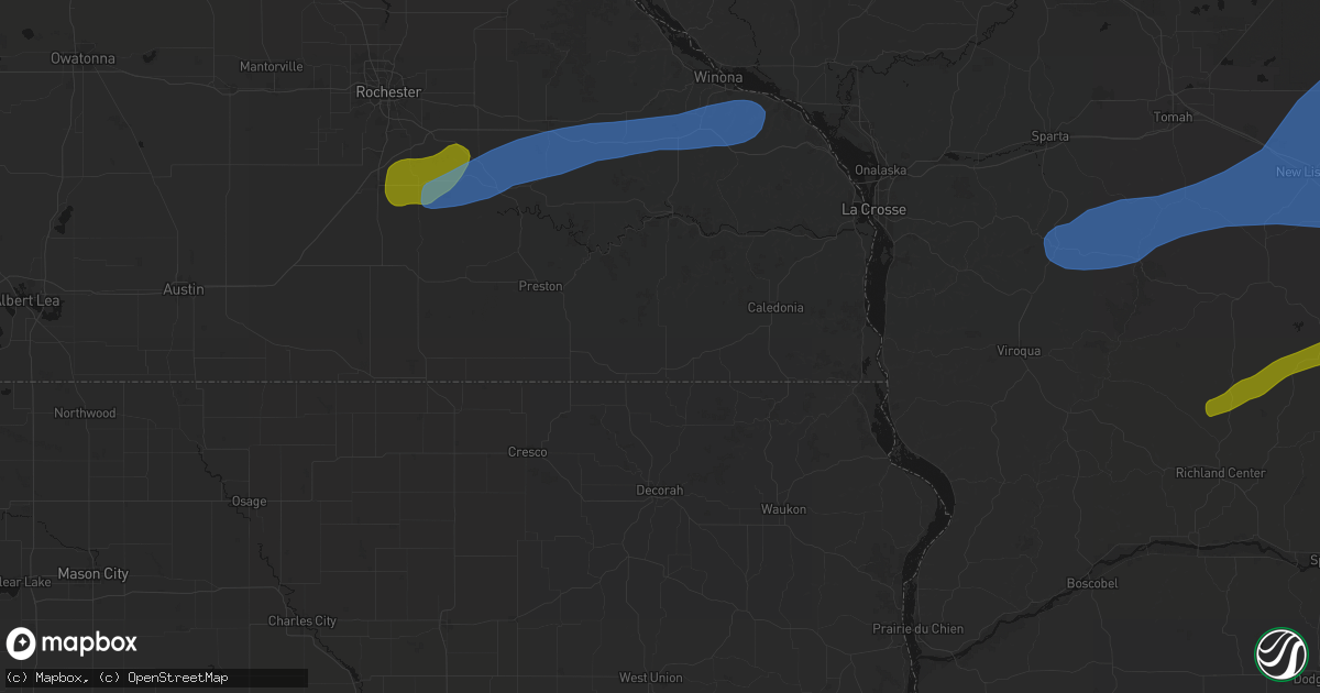 Hail map in Mabel, MN on July 1, 2026