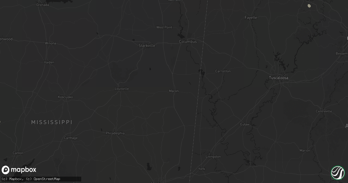 Hail map in Macon, MS on July 1, 2026