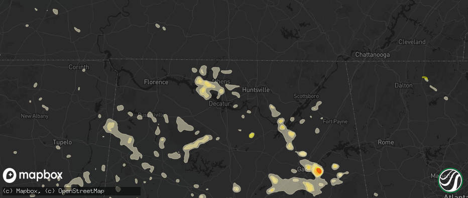 Hail map in Madison, AL on July 1, 2026