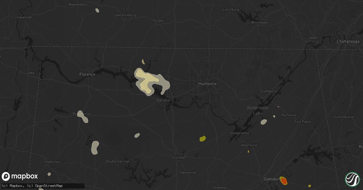 Hail map in Madison, AL on July 1, 2026