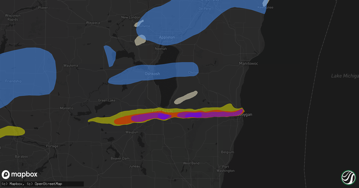 Hail map in Malone, WI on July 1, 2026