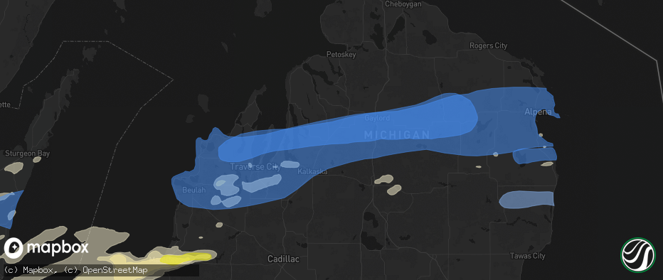 Hail map in Mancelona, MI on July 1, 2026
