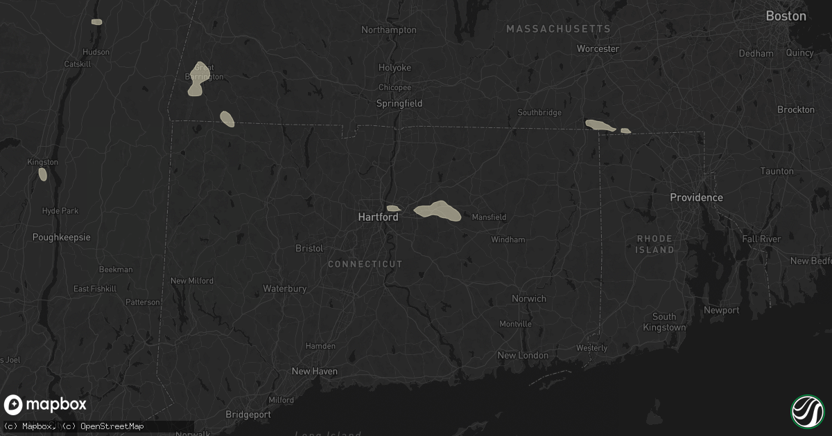 Hail map in Manchester, CT on July 1, 2026