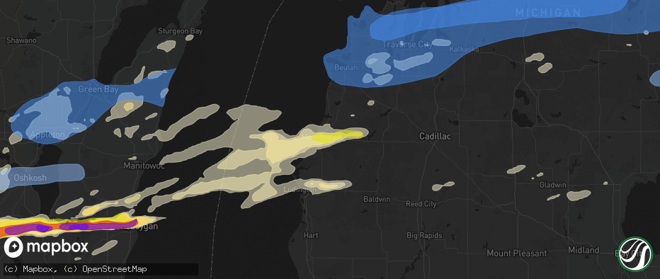 Hail map in Manistee, MI on July 1, 2026