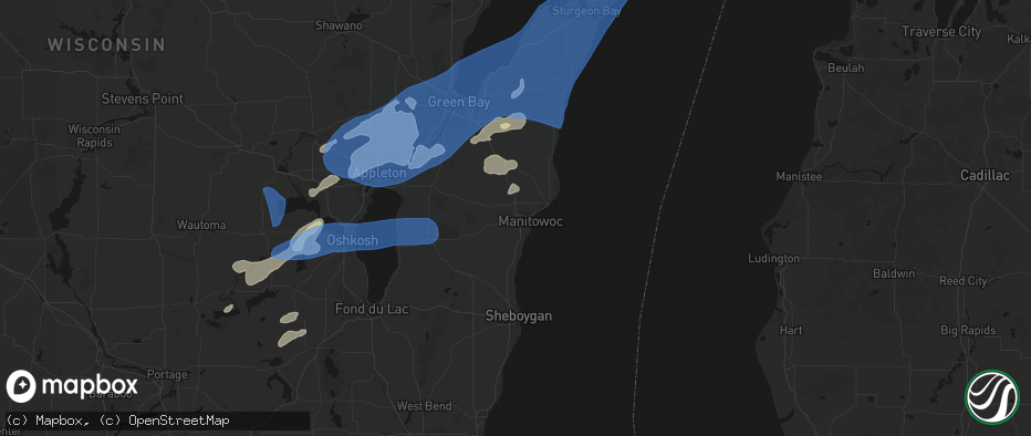 Hail map in Manitowoc, WI on July 1, 2026