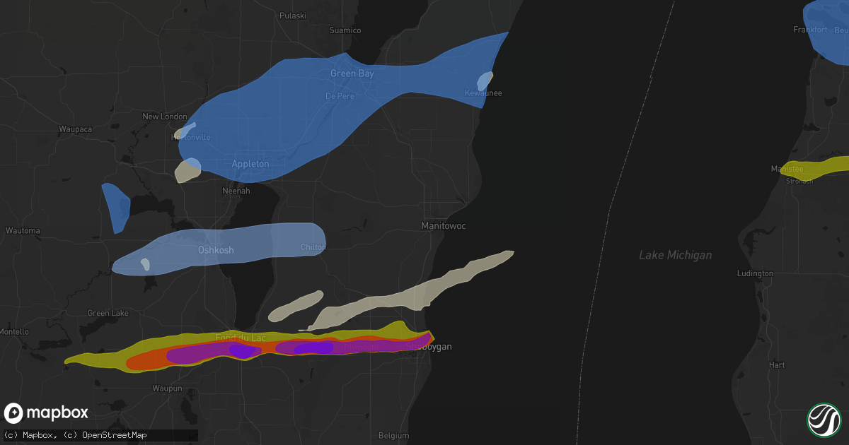 Hail map in Manitowoc, WI on July 1, 2026