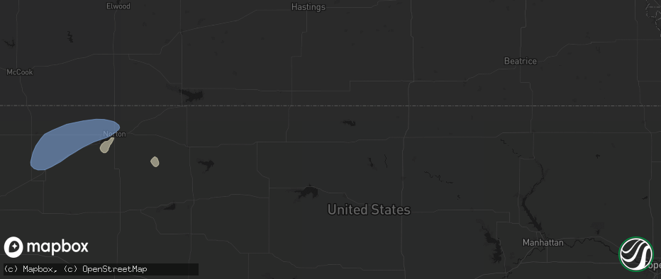 Hail map in Mankato, KS on July 1, 2026