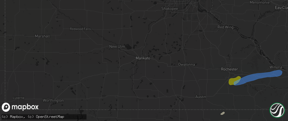 Hail map in Mankato, MN on July 1, 2026