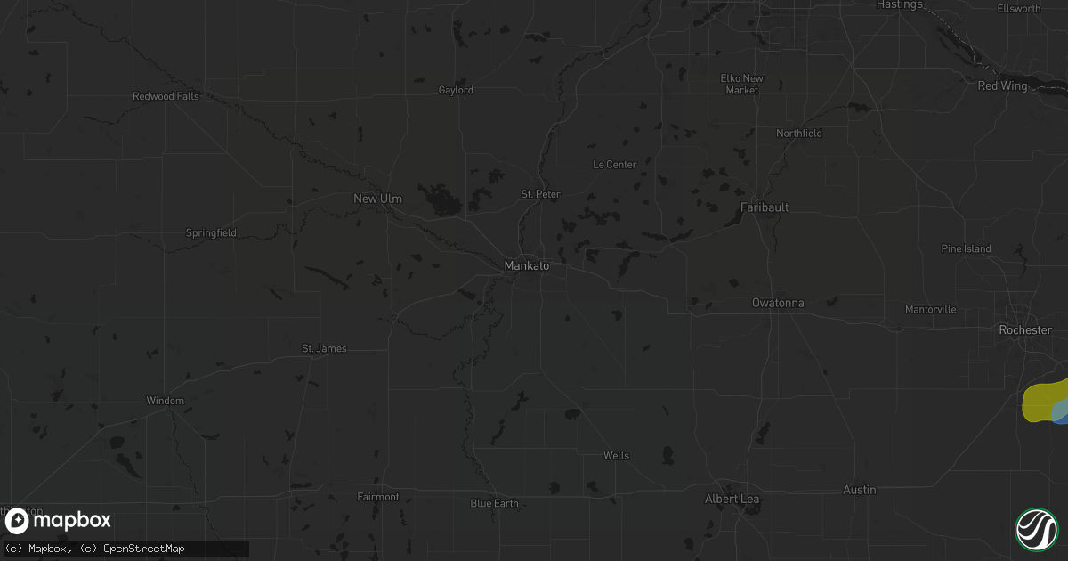 Hail map in Mankato, MN on July 1, 2026