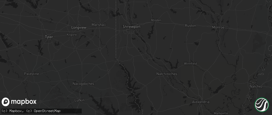 Hail map in Mansfield, LA on July 1, 2026