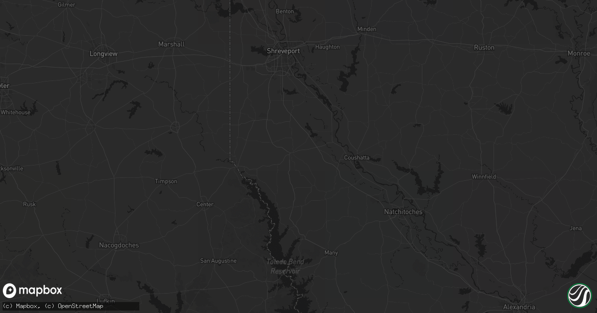 Hail map in Mansfield, LA on July 1, 2026