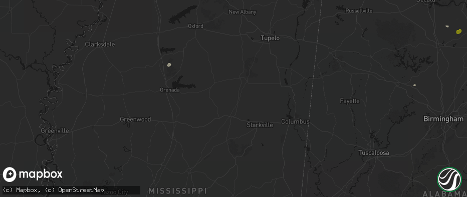 Hail map in Mantee, MS on July 1, 2026