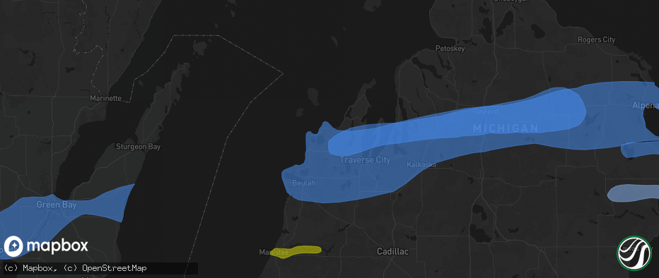 Hail map in Maple City, MI on July 1, 2026