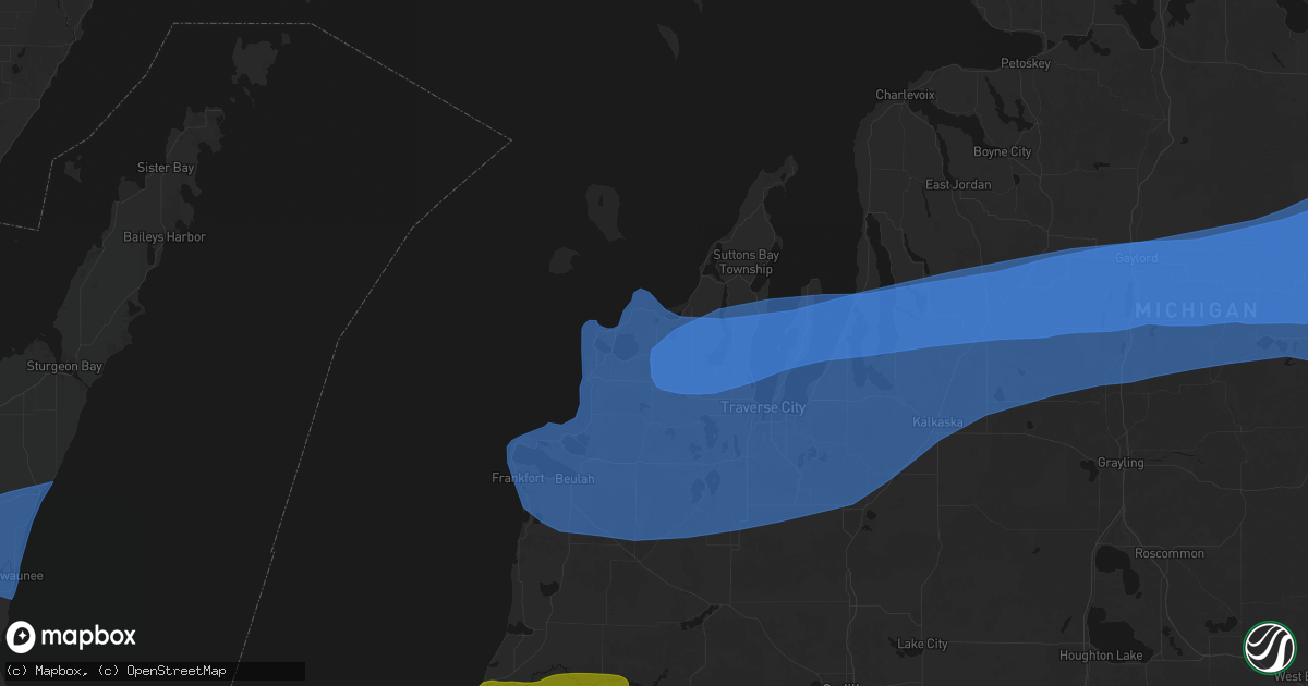 Hail map in Maple City, MI on July 1, 2026